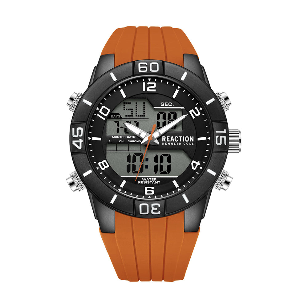 Kenneth Cole Reaction Analog Digital Orange Silicon Strap Sports Wear Watch for Men's - KRWGP9005803