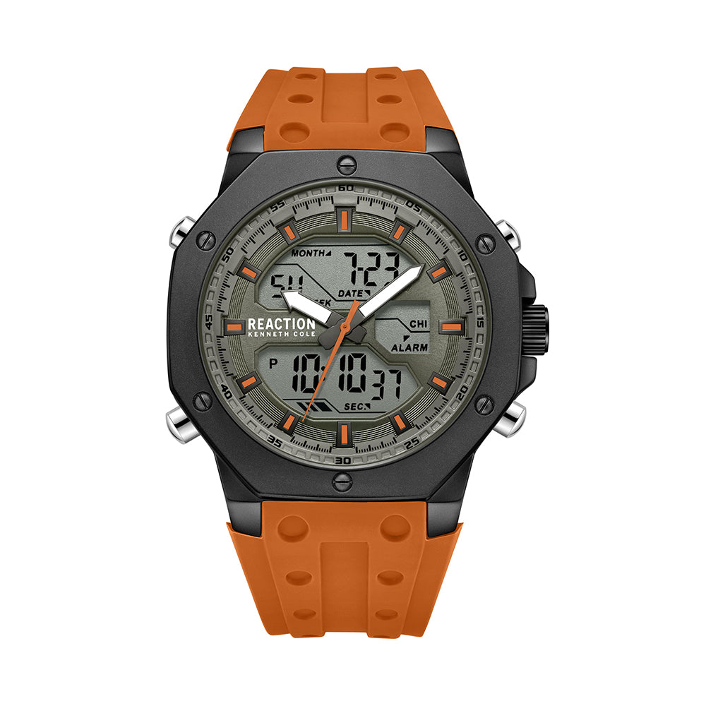 Kenneth Cole Reaction Analog Digital Orange Silicon Strap Casual Watch for Men's - KRWGP9005603