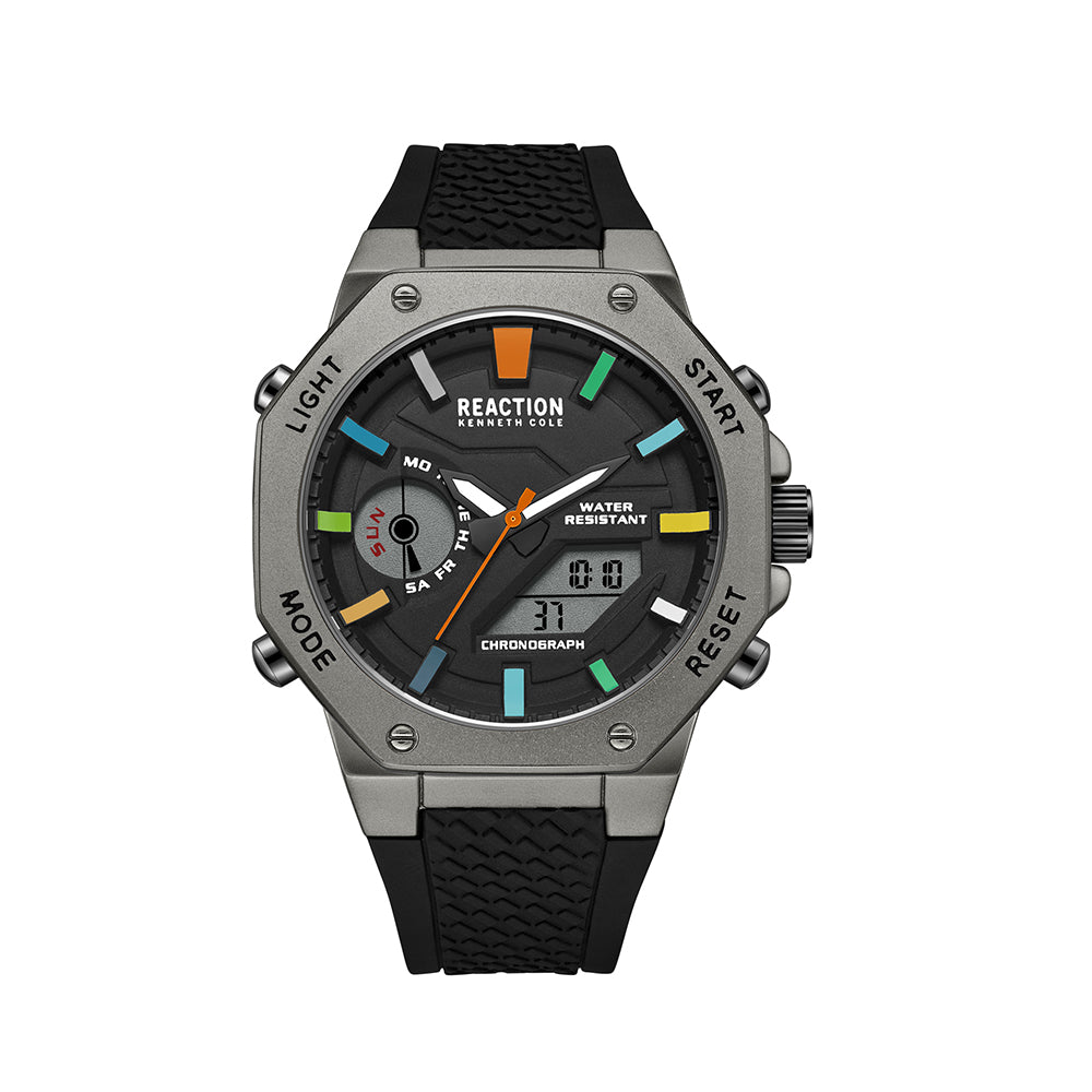Kenneth Cole Reaction Analog Digital Black Silicon Strap Sports Wear Watch for Men's - KRWGP2191705