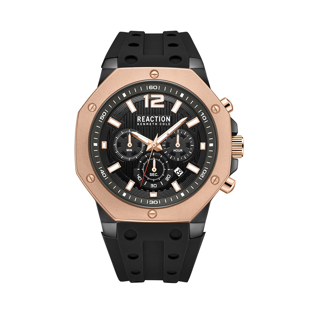 Kenneth Cole Reaction Chronograph Brown Black Silicon Strap Casual Watch for Men's - KRWGO9005902