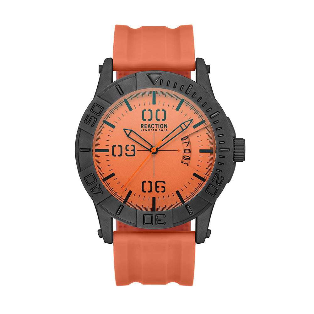Kenneth Cole Reaction 3 Hands With Date Orange Dial Orange Silicon Strap Sports Wear Watch for Men's - KRWGN9007204