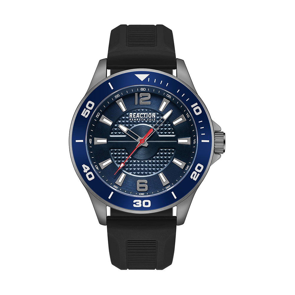 Kenneth Cole Reaction 3 Hands Blue Dial Black Silicon Strap Sports Wear Watch for Men's - KRWGM9007102