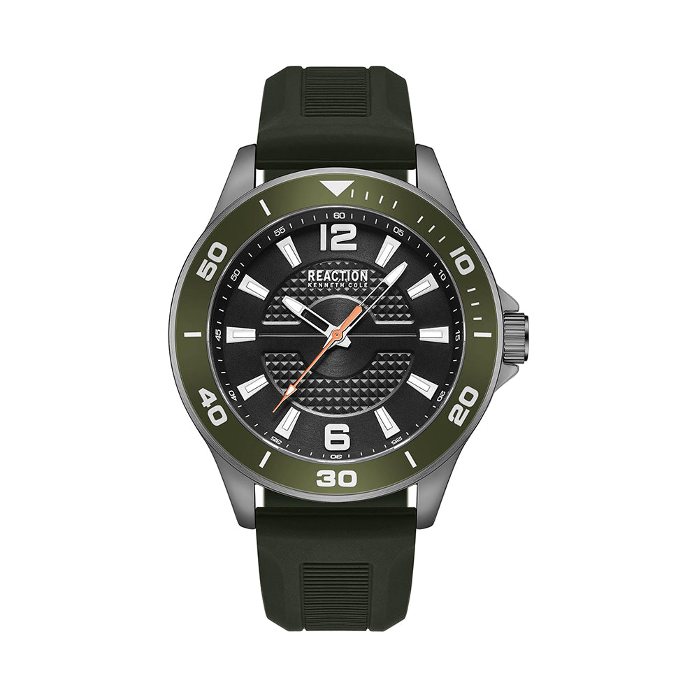 Kenneth Cole Reaction 3 Hands Black Dial Green Silicon Strap Sports Wear Watch for Men's - KRWGM9007101