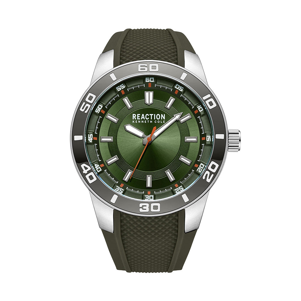 Kenneth Cole Reaction 3 Hands Green Dial Green Silicon Strap Sports Wear Watch for Men's - KRWGM9006204