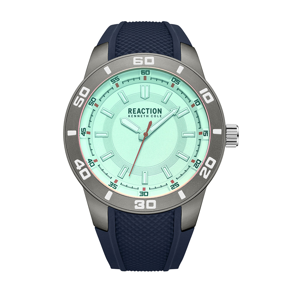 Kenneth Cole Reaction 3 Hands White Dial Blue Silicon Strap Sports Wear Watch for Men's - KRWGM9006203
