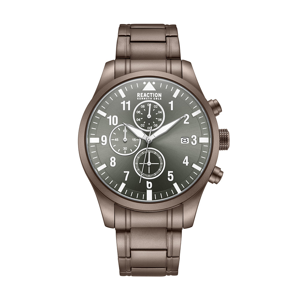 Kenneth Cole Reaction Chronograph Gun Brown Stainless Steel Bracelet Casual Watch for Men's - KRWGK2192506