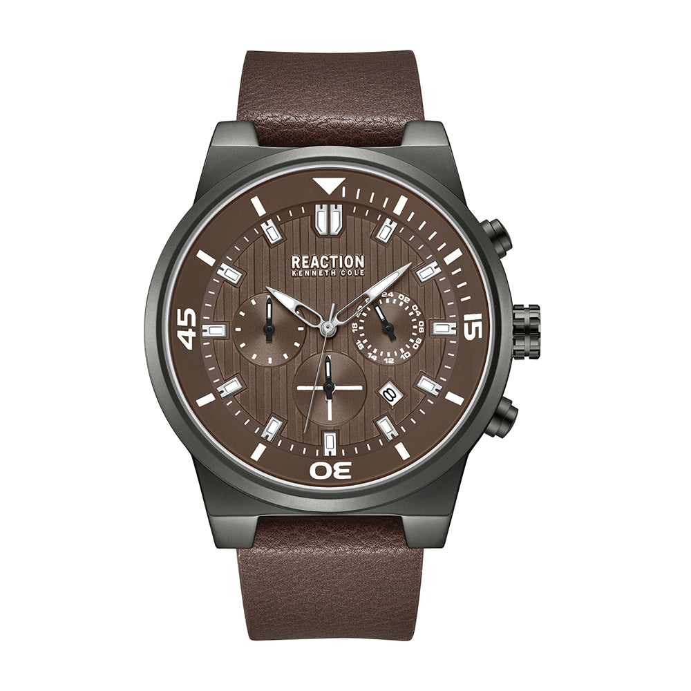 Kenneth Cole Reaction Chronograph Brown Brown Synthetic Leather Strap Casual Watch for Men's - KRWGF2192704