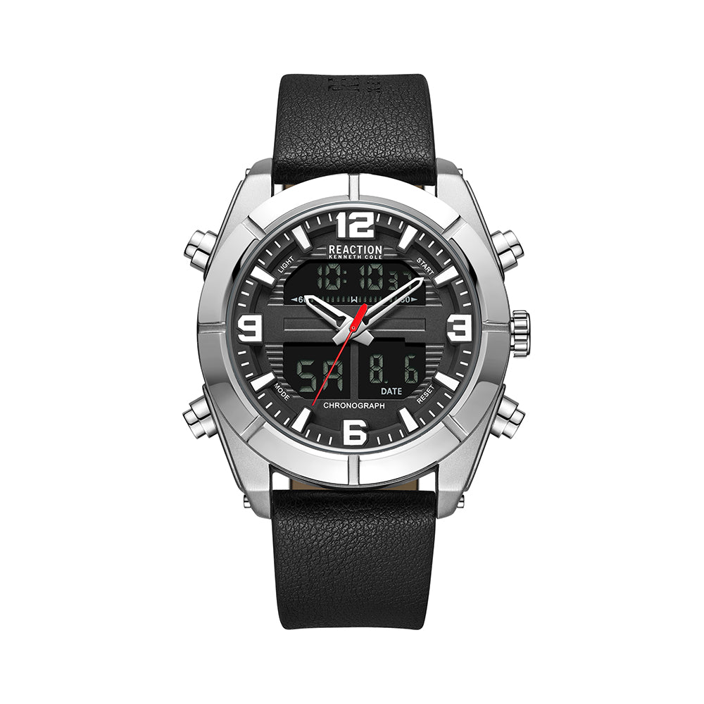 Kenneth Cole Reaction Analog Digital Black Synthetic Leather Strap Sports Wear Watch for Men's - KRWGD9005503