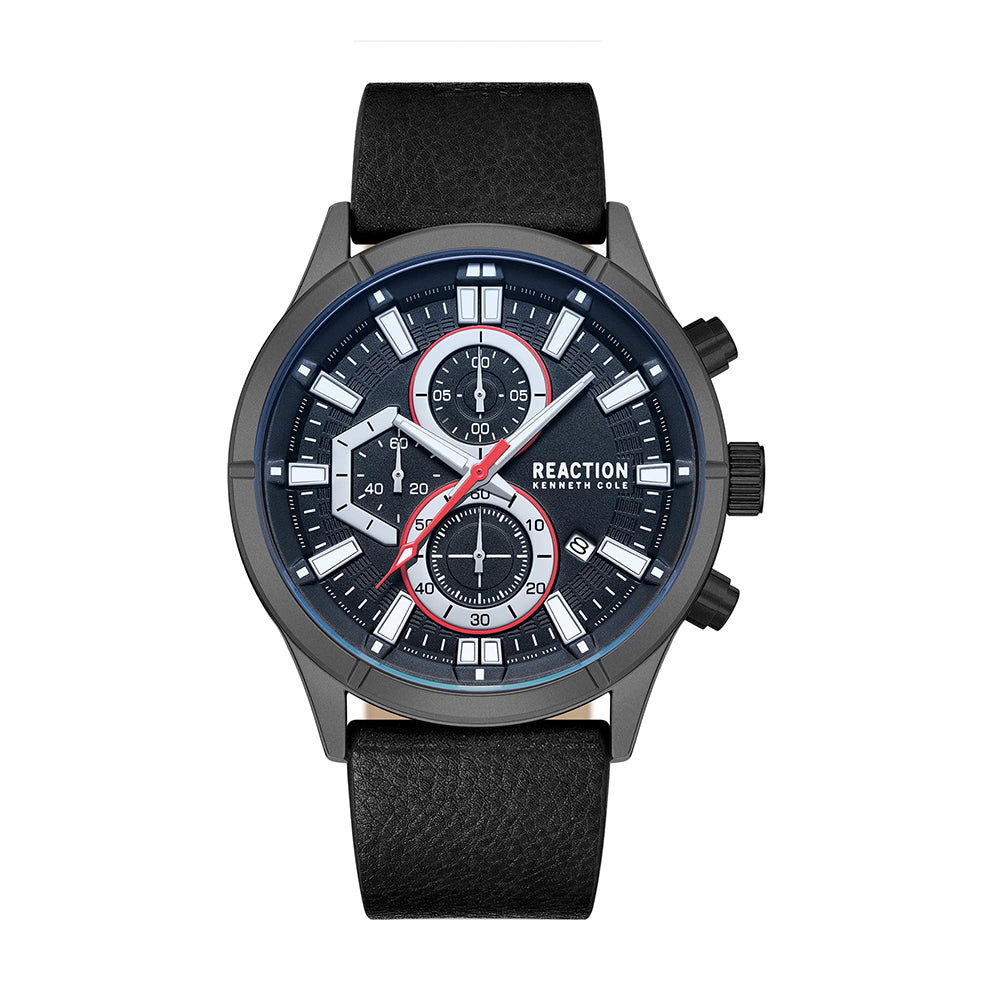 Kenneth Cole Reaction Chronograph Black Black Synthetic Leather Strap Casual Watch for Men's - KRWGC9006804