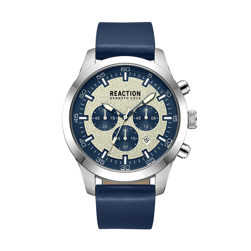 Kenneth Cole Reaction Chronograph White Blue Synthetic Leather Strap Casual Watch for Men's - KRWGC9005401