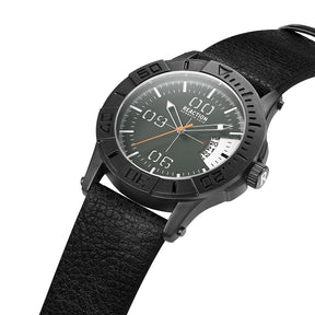 Kenneth Cole Reaction 3 Hands With Date Green Black Synthetic Leather Strap Sports Wear Watch for Men's - KRWGB9007202