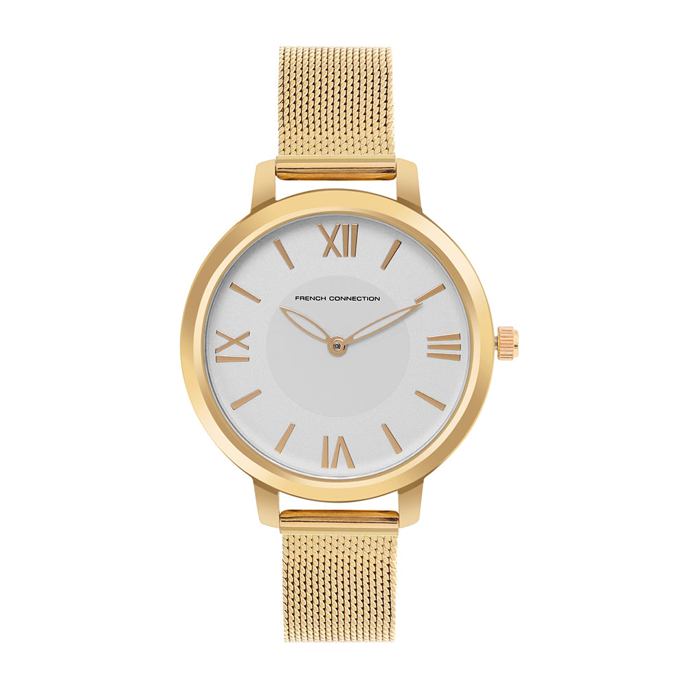 French Connection Analog Gold Mesh Strap Women's Watch-FCN00027A