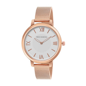 French Connection Analog Rose Gold Mesh Strap Women's Watch-FCN00027B