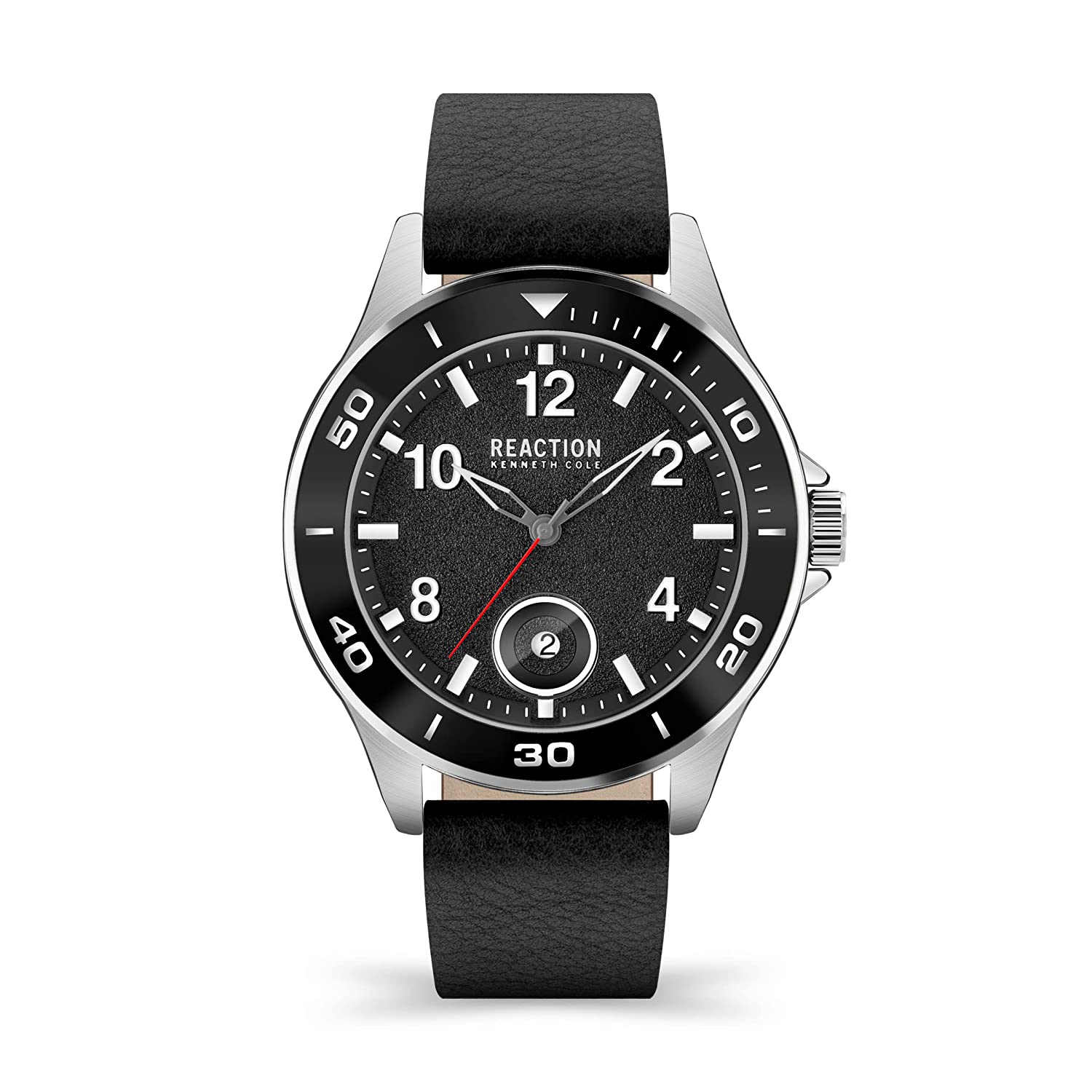 Kenneth Cole Reaction 3 Hands Men Black Leather Strap Ephraim KRWGB2193501