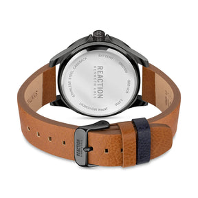 Kenneth Cole Reaction 3 Hands Men TAN Leather Strap Ephraim KRWGB2193502