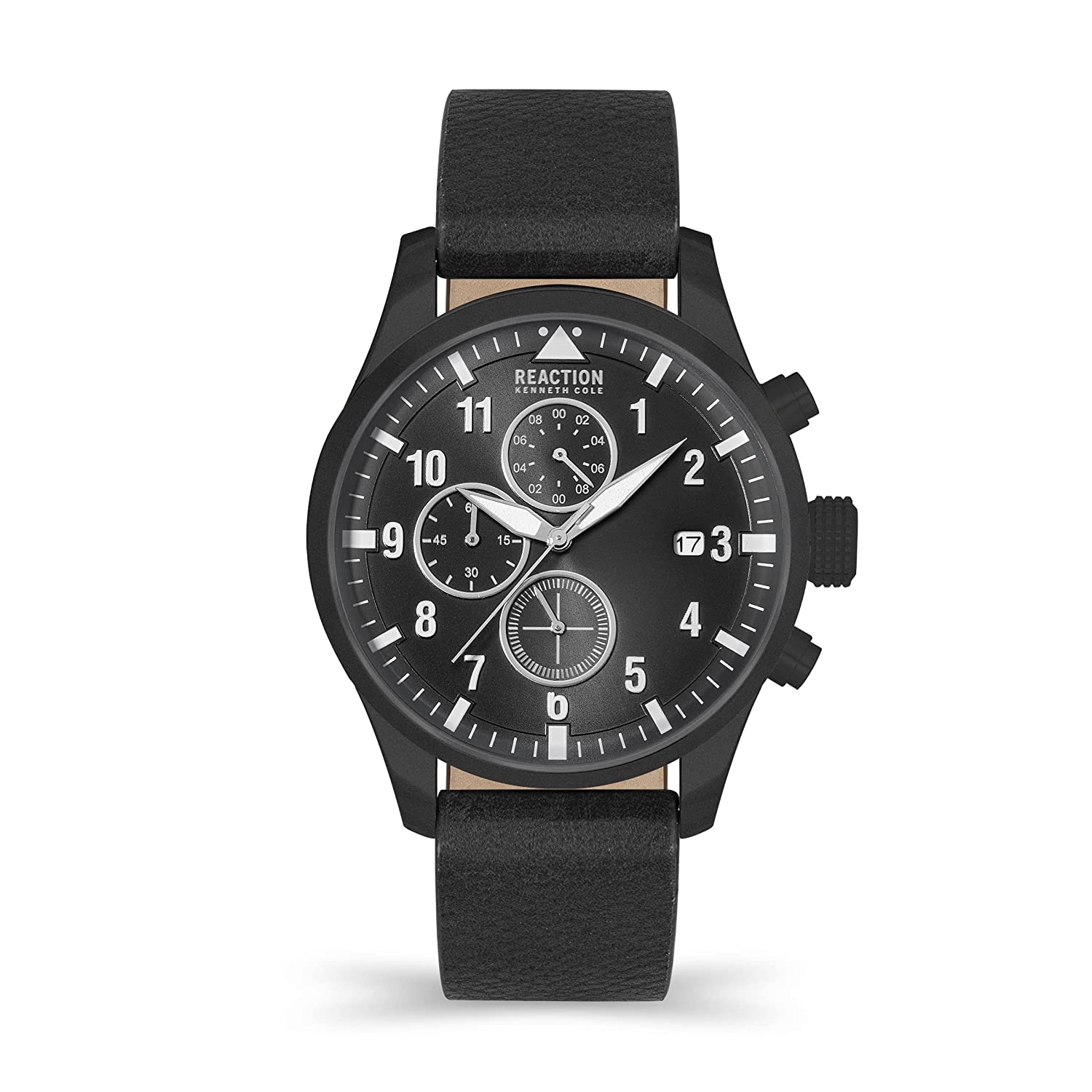 Kenneth Cole Reaction Chrono Men Black Leather Strap Arco KRWGF2192501