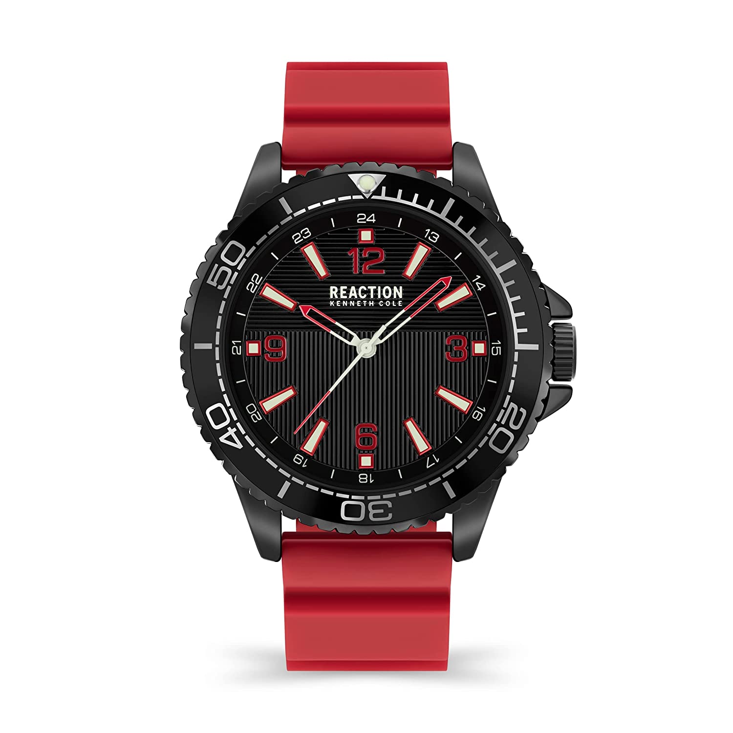 Kenneth Cole Reaction 3 Hands Men Black Dial Red Silicon Strap Jeane KRWGM2193601