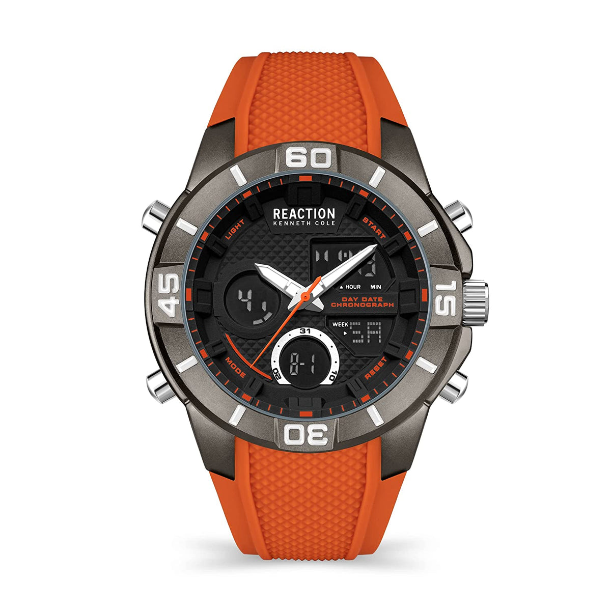 Kenneth Cole Reaction Analog Digital Men ORANGE Silicon Strap Jade KRWGP2192103