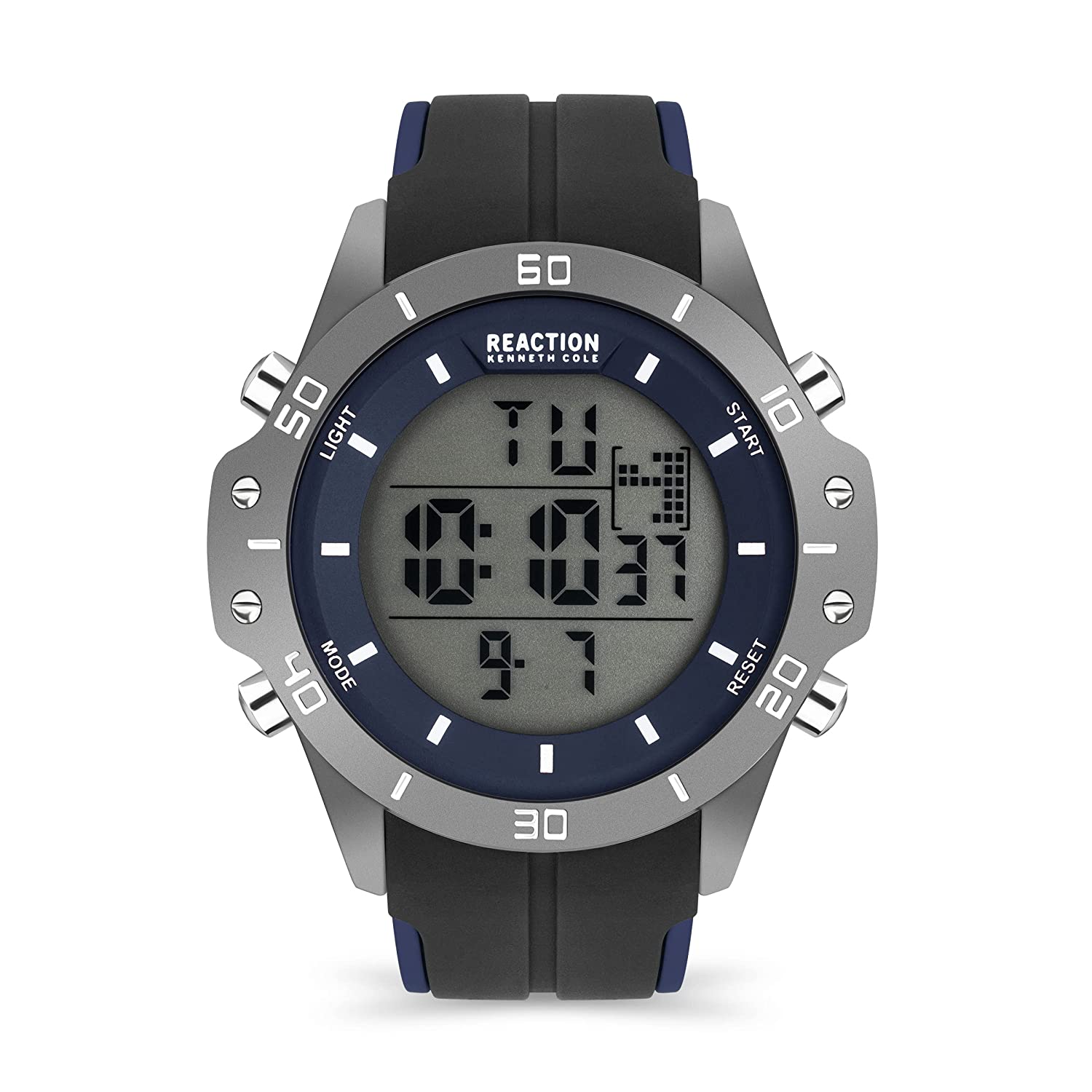 Kenneth Cole Reaction Digital Men Black/ Blue Silicon Strap Pete KRWGP2194202